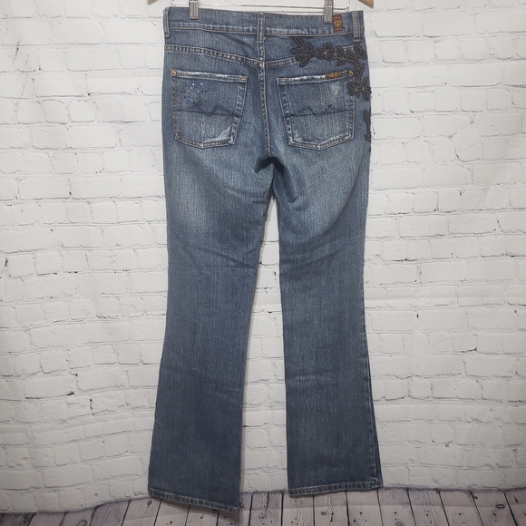 7FAM Sz 28 Floral & Rhinestone Embellished Jeans - Picture 9 of 16